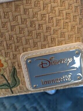 Loungefly Disney Tan Woven Floral Crossbody with Wallet Silver Logo Plate